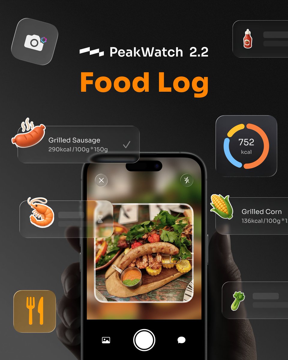 getpeakwatch's tweet image. PeakWatch now tracks your meals with AI.
📸 Snap your food → get calories &amp;amp; macros
✍️ Or just type it
No more guessing.
Eat smarter, train better.
#PeakWatch #FoodLog #MacrosMadeEasy