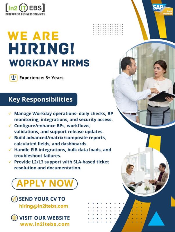 in2itebs_'s tweet photo. We’re hiring Workday HRMS pros!
5+ years in configs, integrations, reporting, L2/L3
📧hiring@in2itebs.com
 Join In2IT EBS &amp; power HR transformation.
#SAP #WorkdayJobs #WorkdayHRMS #NowHiring #HRTechnology #WorkdayConsultant #HiringAlert #JobsInIndia #In2ITEBS #SAPGoldpartner https://t.co/7Z63Ejkd81