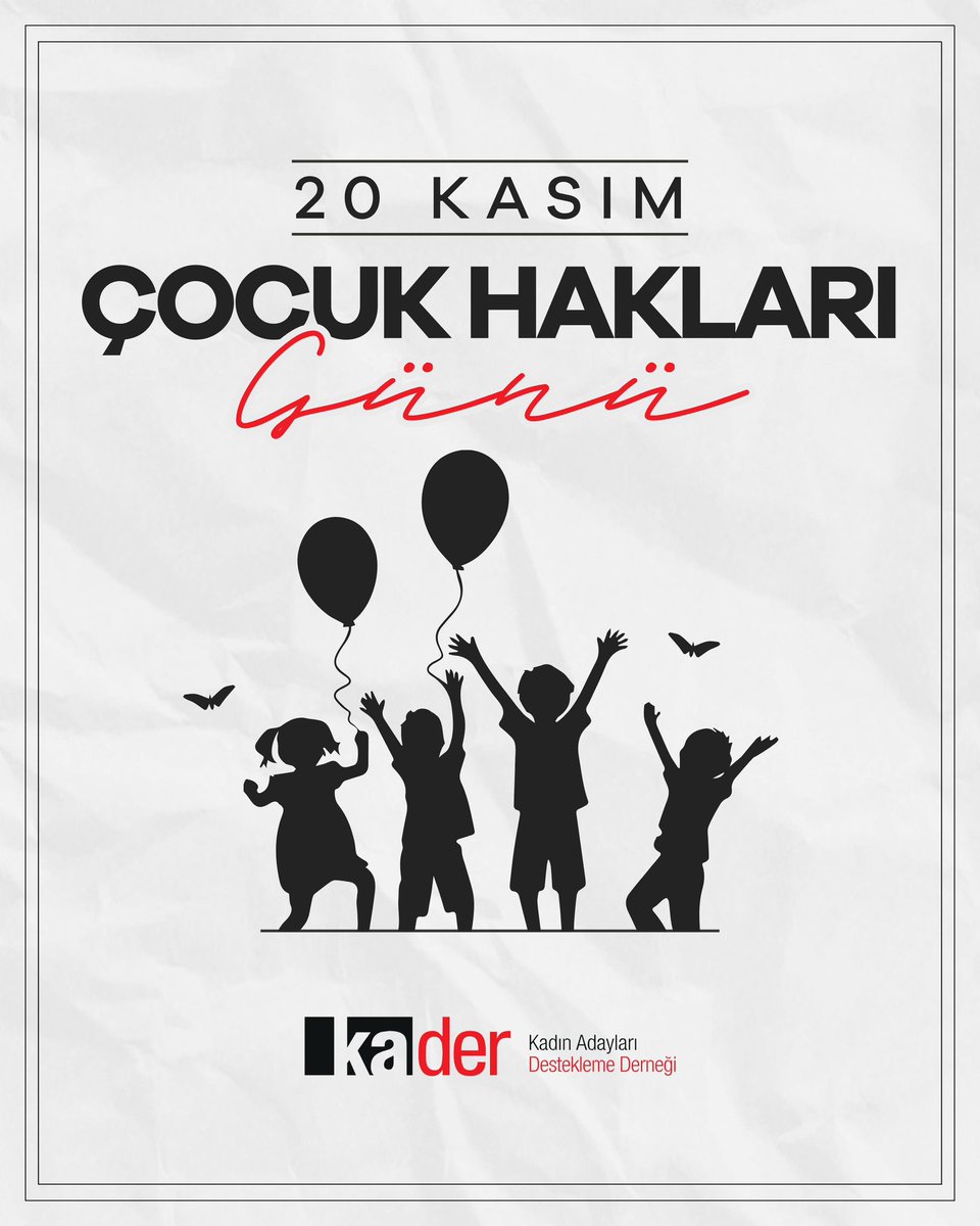 Çocuk hakları lütuf değildir; doğuştandır, vazgeçilmezdir.

Her çocuğun güvenle büyüdüğü bir dünya dileğiyle 20 Kasım Dünya Çocuk Hakları Günü'nü kutluyoruz.

KA.DER olarak, çocukların geleceğini tehdit eden yoksulluğa, eşitsizliğe, ayrımcılığa ve adaletsizliğe karşı duruyor; tüm