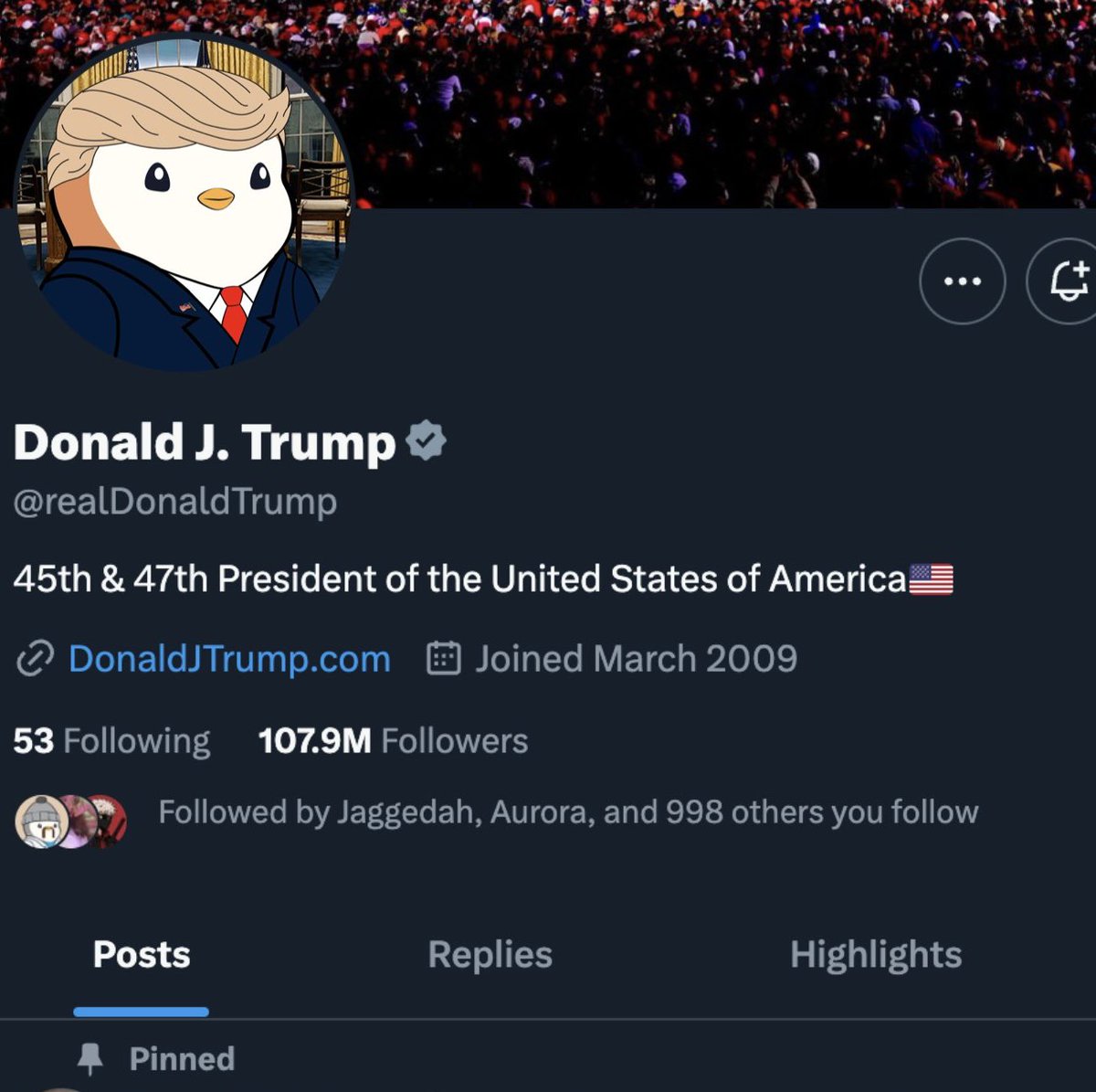 chinsanity's tweet image. IMAGINE IF PRESIDENT TRUMP CHANGED HIS PFP TO A $PENGU?!?