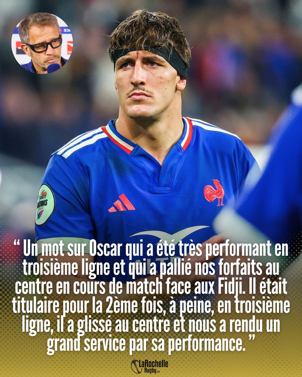 LaRochelleRugby's tweet image. En conférence de presse, @FGalthie s&apos;est exprimé sur Oscar Jégou après son changement de poste avec la @FranceRugby contre les Fidji 💪
#XVdeFrance #FRAFID #FRAAUS