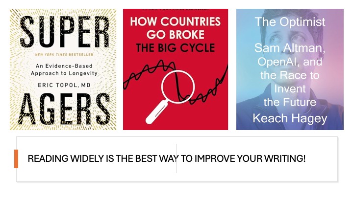 MedWritingList's tweet image. Recommended Reading 
SUPER AGERS: AN EVIDENCE-BASED APPROACH TO LONGEVITY Eric Topol

HOW COUNTRIES GO BROKE: THE BIG CYCLE 
Ray Dalio

THE OPTIMIST: SAM ALTMAN, OPENAI, AND THE RACE TO INVENT THE FUTURE  Keach Hagey

#phdstudents #medicalwriting #healthscientists #reading