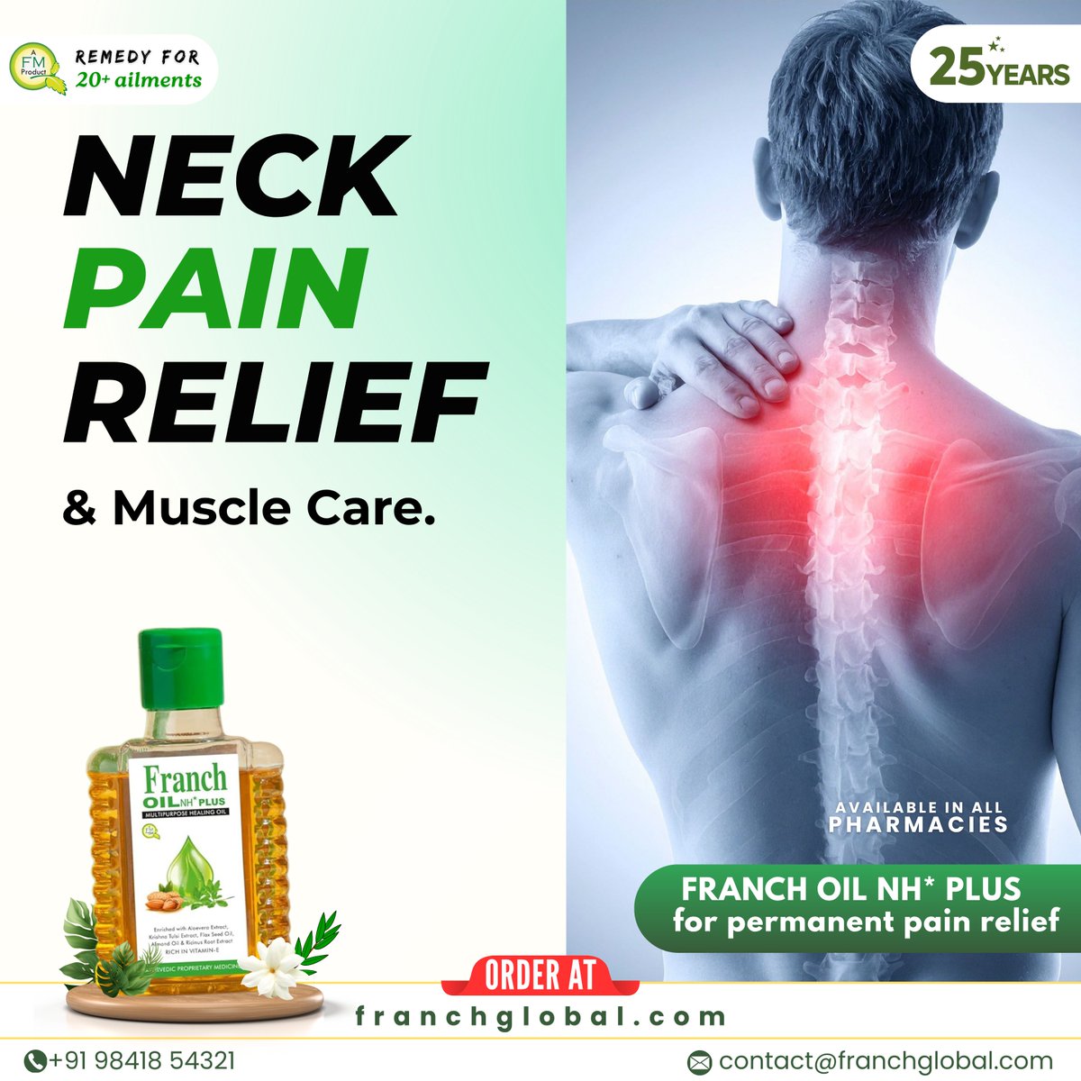 FranchTweets's tweet image. Neck pain bothering you every day? 
One massage with Franch Oil NH Plus can make a BIG difference!
Tell us below — Where do you feel the most tension: Neck, Shoulder, or Back?
order now : franchglobal.com/product/franch… 
#NeckPainRelief #MuscleCare #FranchOilNHPlus #PainReliefOil