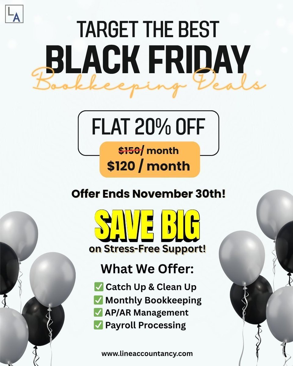 LineAccountancy's tweet photo. Bookkeeping Made Easy — Black Friday Prices Made Better✨ 
#bookkeepingservices #AccountingServices #Catchupcleanup #Payroll #Accountspayable https://t.co/NjlLautoQx
