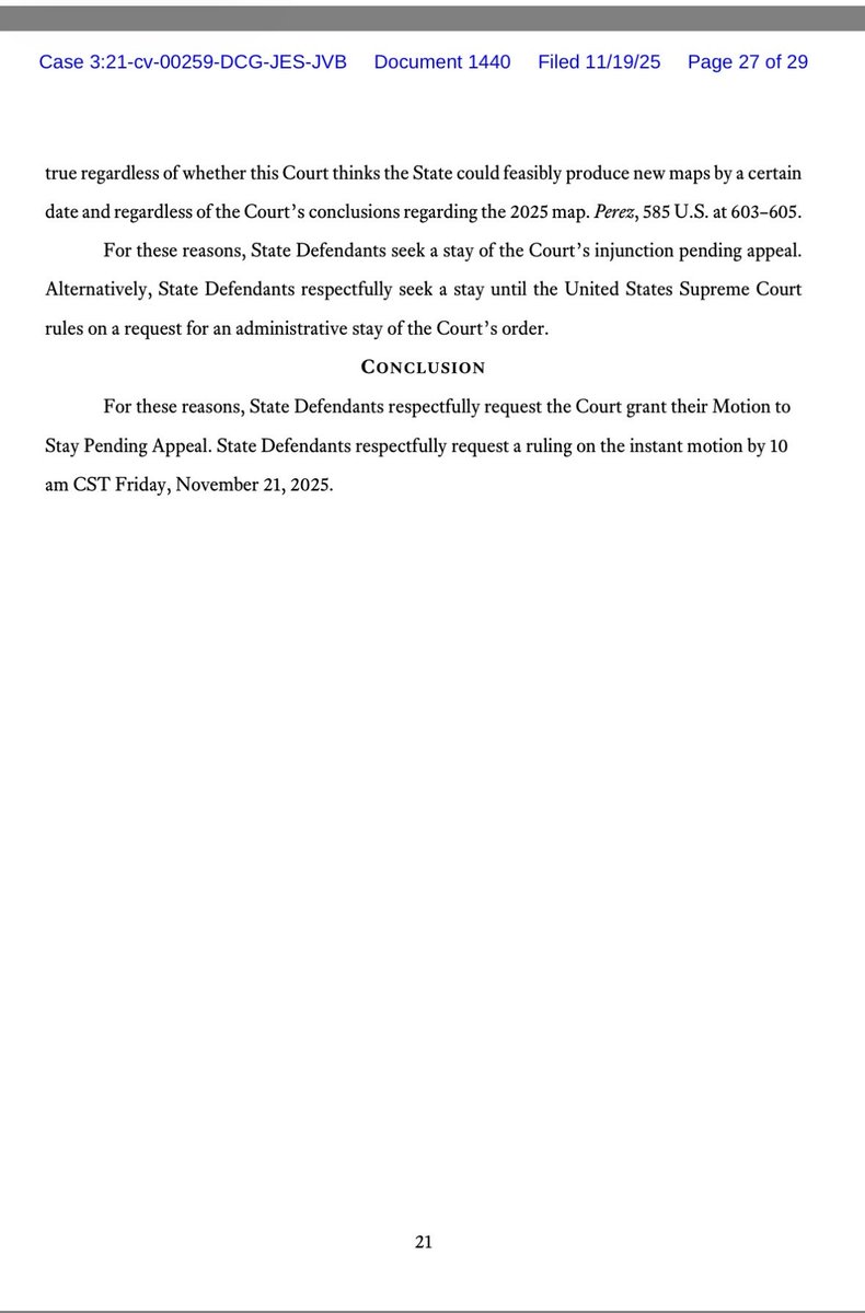 cbs11jack's tweet image. NEW: Texas asks three judge panel to stay the majority opinion blocking the newly drawn Congressional maps from being used in the 2026 midterm elections. It comes after a scathing dissent. TX wants the stay to see if the U.S. Supreme Court will rule on its appeal. @CBSNewsTexas