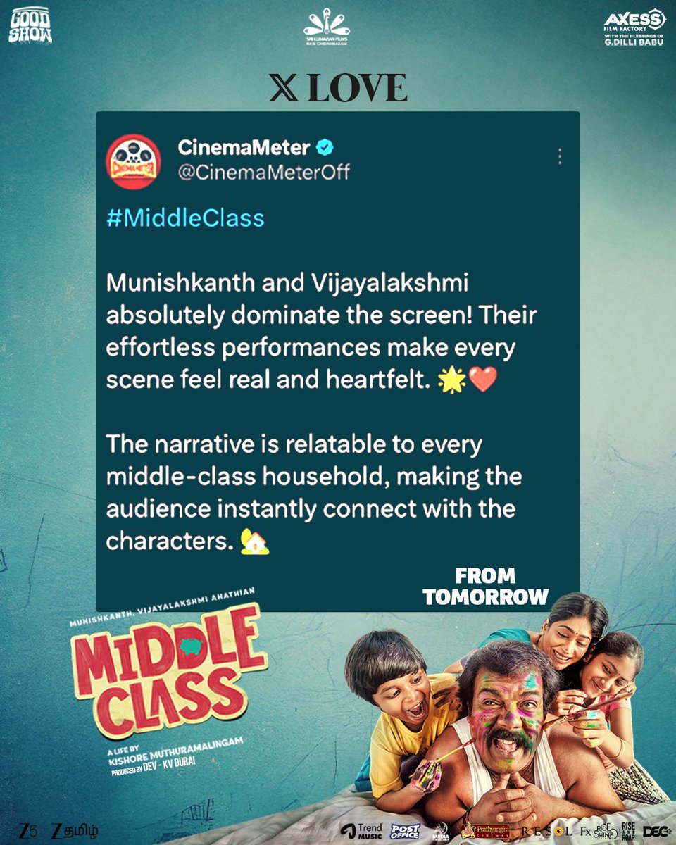 iamrajesh_pov's tweet image. #MiddleClass is winning hearts everywhere 🤍
Critics are praising #MiddleClass for its relatable narrative, strong performances, and an impressive directorial debut!
#MiddleClassFromNov21
