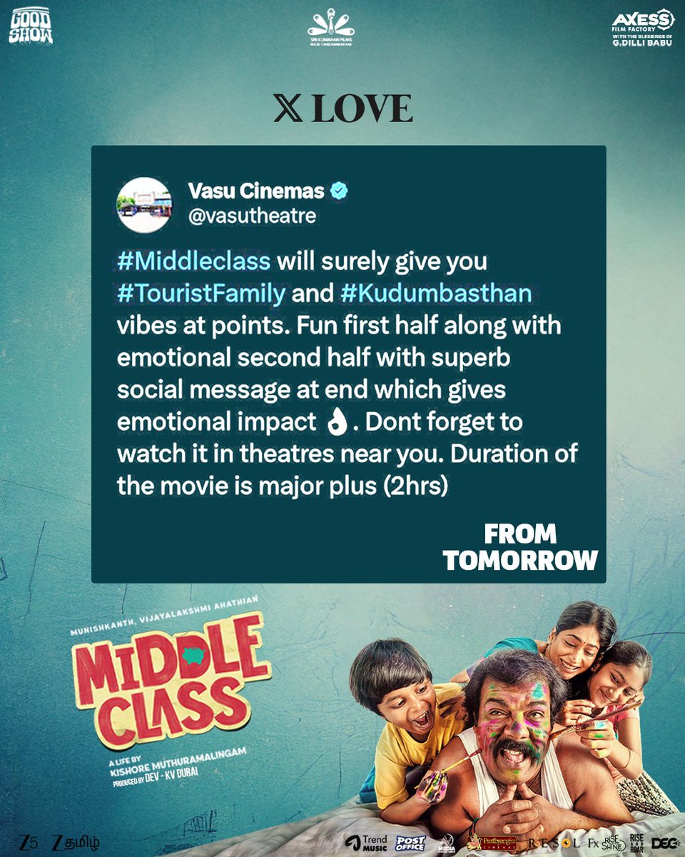 iamrajesh_pov's tweet image. #MiddleClass is winning hearts everywhere 🤍
Critics are praising #MiddleClass for its relatable narrative, strong performances, and an impressive directorial debut!
#MiddleClassFromNov21