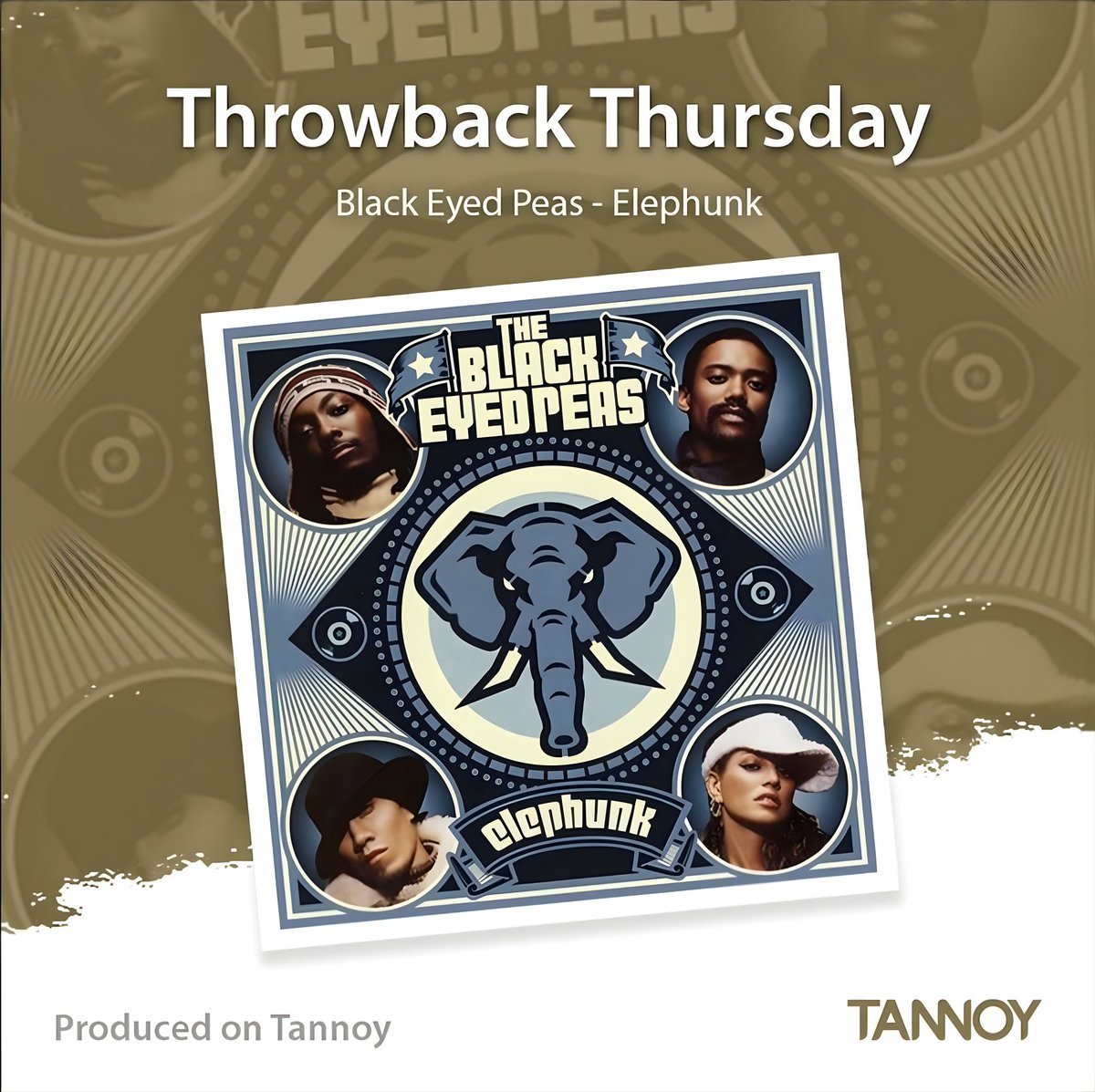 Tannoy's tweet photo. It's Throwback Thursday and we're putting the spotlight on Black Eyed Peas' ‘Elephunk!

With recent performances around the world, plus key reissues this year, we wanted to take it back. 

This album was not only a game-changer, it was crafted with #Tannoy, too!👇#BlackEyedPeas https://t.co/KtfBYVYi6M