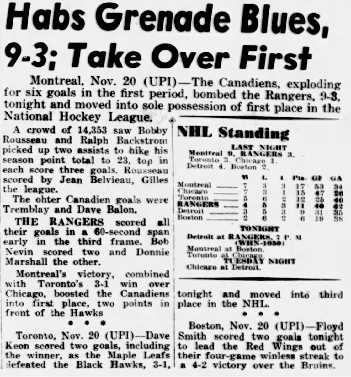 Sixty years ago today in New York Rangers history: