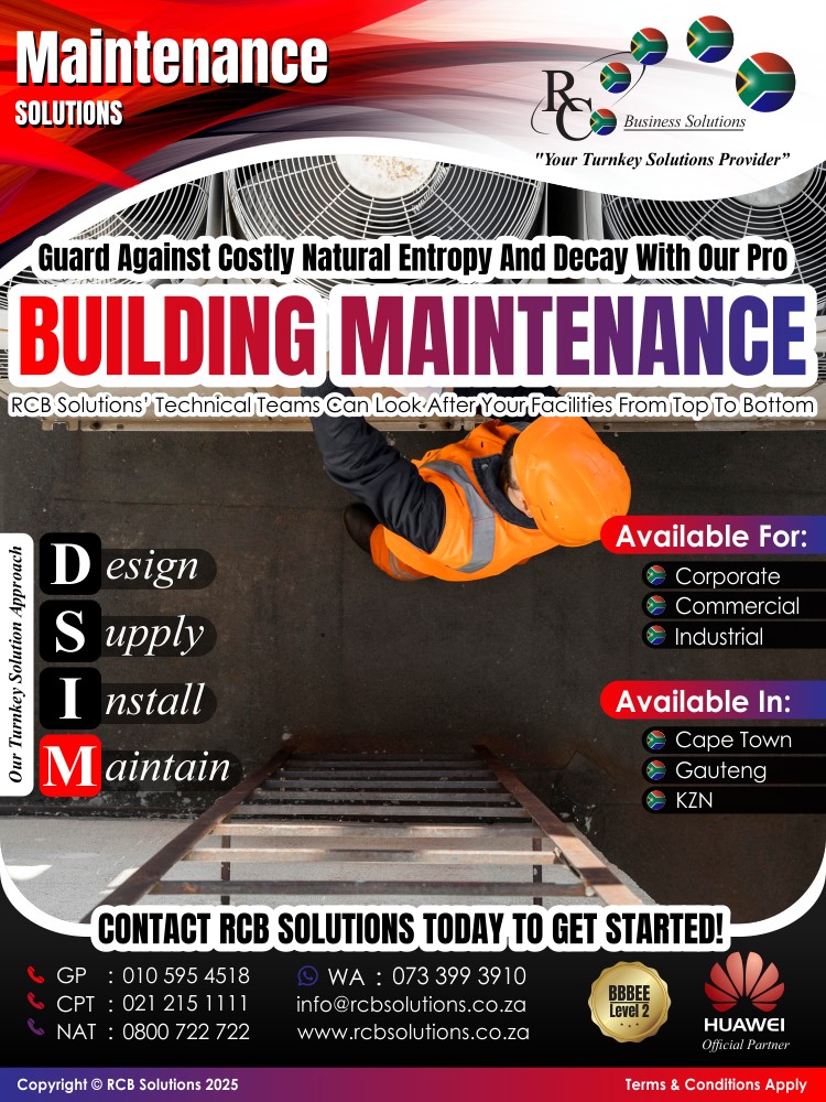 rcb_solutions's tweet image. RCB Solutions | Maintenance Solutions | Guard Against Costly Natural Entropy And Decay With Our Pro Building Maintenance – RCB Solutions’ Technical Teams Can Look After Your Facilities From Top To Bottom

Email | enquiries@rcbsolutions.co.za
Website | rcbsolutions.co.za