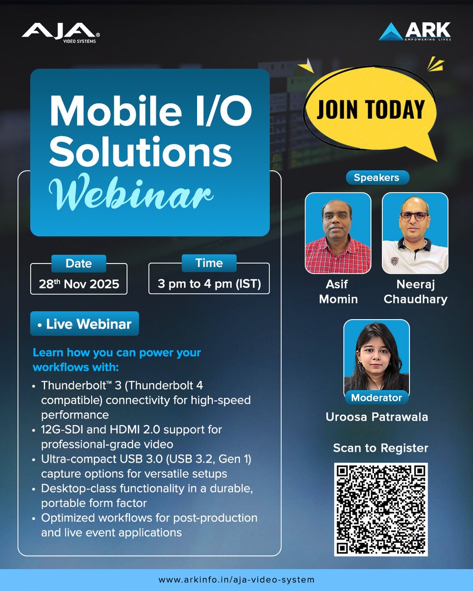 arkinfosolution's tweet image. Today’s the day! Join our Mobile IO session and discover faster, smarter connectivity + capture solutions.

See you at 3 PM!

shorturl.at/rACgN

#AVTech #VideoProduction #MobileIO

@AJAVideo