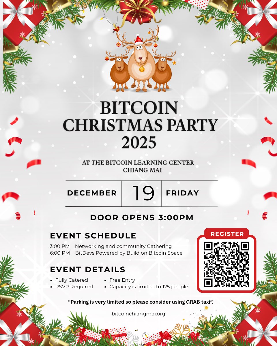 Mr <a href="/PlebPiccoloJr/">Piccolo ⛏️⚡️</a> &amp; <a href="/BOBSpace_BKK/">BO฿ Space</a> will lead their 8th quarter of BitDevs in Chiang Mai, Thailand following the annual Bitcoin Christmas Party.