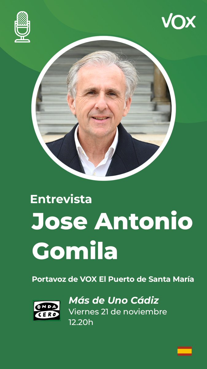 voxelpuertosm's tweet image. 🎙️ Nuestro portavoz @GomilaOrtega estará en los micrófonos de @ondacerocadiz 

📌 Analizará la actualidad de El Puerto.

📅 Este viernes 21 de noviembre.
⏰ A las 12:20h.

🟢 ¡No te lo pierdas!