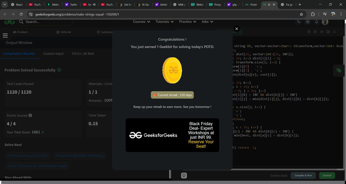 Jatin_lifo82's tweet image. 🌟Day 323👨‍💻. 
Solve @geeksforgeeks || @LeetCode 
POTD Cpp⚡
Question LC. 757. Set Intersection Size At Least Two  Hard ✅. 
Question GFG. Make Strings Equal Medium ✅. 
#geeksforgeeks #leetcode #DSA #POTD 
@LeetCode @geeksforgeeks #CPP25 #CodingChallenge