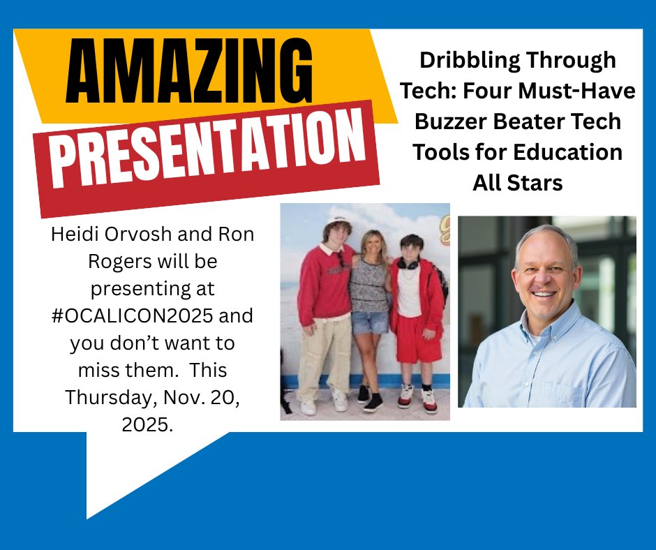 Today 11-20-25 at 10:00 AM <a href="/HeidiOrvosh/">Heidi Orvosh</a> and I @RonBRogers will be presenting for #OCALICON2025 

Please join us as we discuss some amazing tools, such as <a href="/TeachAidAI/">TeachAid</a>  <a href="/padlet/">Padlet</a>  and many more #tech tools.