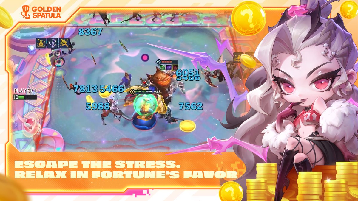 goldenspatula's tweet photo. Fortune's Favor mode in Remix Rumble is here! 🎉
Dominate the arena with 6-cost Ionic Spark champions, and make god-like team comp easily! Let’s escape stress and relax!⚡️
Play Golden Spatula now — Up! Up! Win!
👉 https://t.co/EFvRUxcggq
#GoldenSpatula #GSRemix #FortuneRemix https://t.co/2Hui4d3EQu