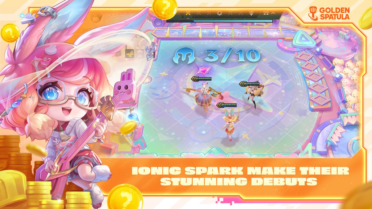 goldenspatula's tweet photo. Fortune's Favor mode in Remix Rumble is here! 🎉
Dominate the arena with 6-cost Ionic Spark champions, and make god-like team comp easily! Let’s escape stress and relax!⚡️
Play Golden Spatula now — Up! Up! Win!
👉 https://t.co/EFvRUxcggq
#GoldenSpatula #GSRemix #FortuneRemix https://t.co/2Hui4d3EQu