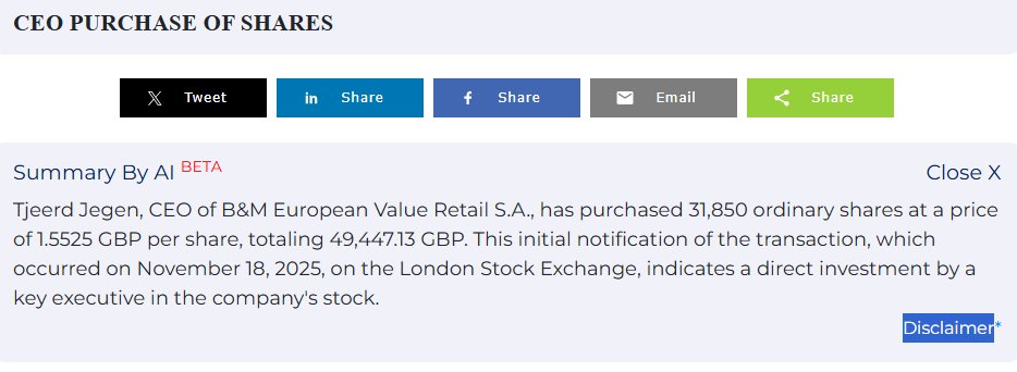 entrustTMF's tweet image. If the CEO of #BME, Tjeerd Jegen, of B&amp;amp;M Euro Retail keeps this up there won&apos;t be any shares left for the rest of us to buy 🤪

investegate.co.uk/announcement/r…
