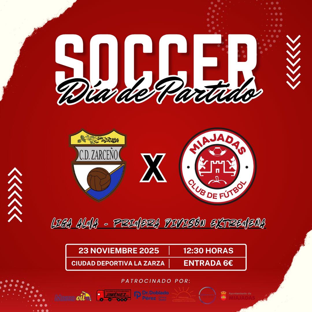 ⚽🔥 JORNADA 9 🔥⚽

📅 Domingo 23 de Noviembre
🆚 <a href="/CDZarceno/">C.D.Zarceño</a> 
🏟️ Ciudad Deportiva La Zarza
🕧 12:30 h
🎟️ Entrada 6€