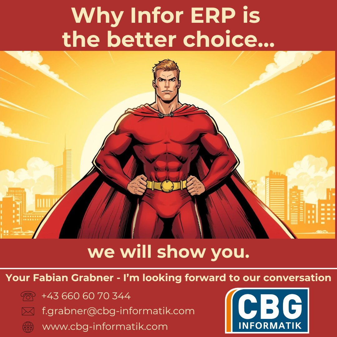 CBG_Informatik's tweet image. Why Infor ERP is the better Choice...
CBG Informatik GmbH
.
.
.
#cbginformatik #ERP #erpsystem #cloudsolutions #cloud #Infor #production #manufacturing #project #projectmanagement #AI #Cloudsuite