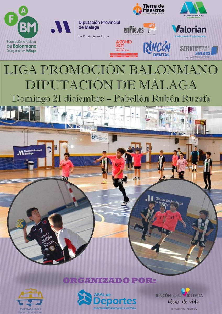 🤾🏻 La Liga Promoción de Balonmano de la <a href="/diputacionMLG/">Diputación de Málaga</a> llega a Rincón de la Victoria el 21 de diciembre con una jornada que se celebrará en el Pabellón Rubén Ruzafa.

👉🏻 Equipos de categorías formativas se darán cita para disfrutar de actividades dinámicas.

#RincónEsDeporte