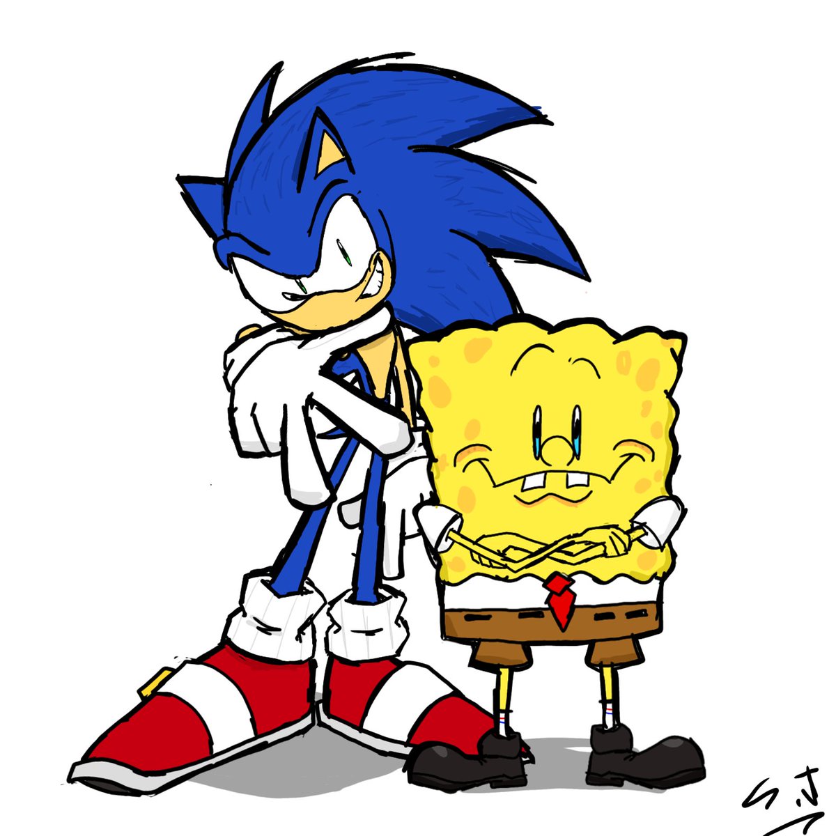 front_ray's tweet image. The hedgehog and the sponge...together at last.
