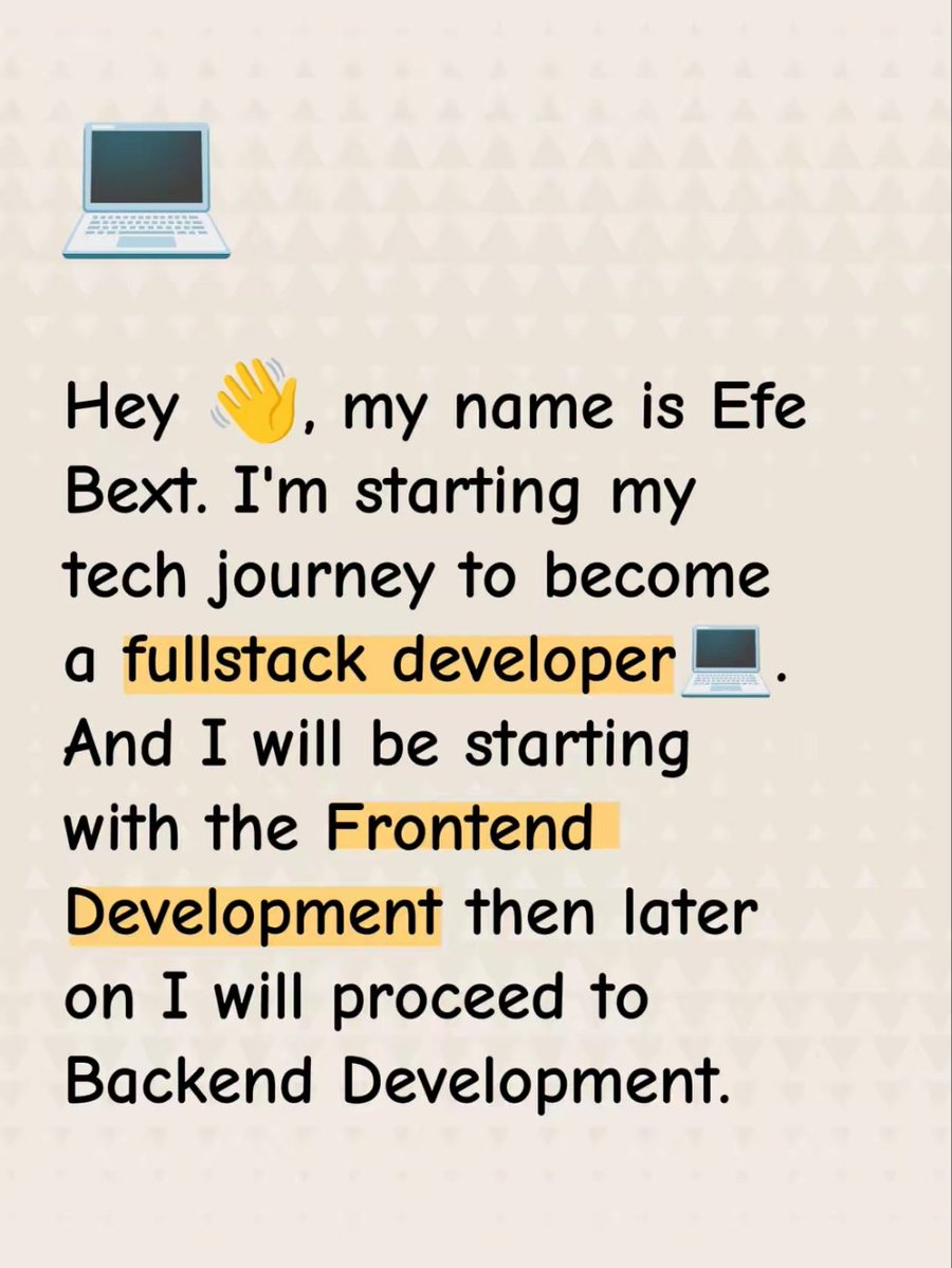 Efe_Bext's tweet image. Starting my tech journey✈️ to become a Fullstack developer. Let&apos;s see what God have for us
#tech #CodingJourney #fullstackwebdevelopment #viralvideo