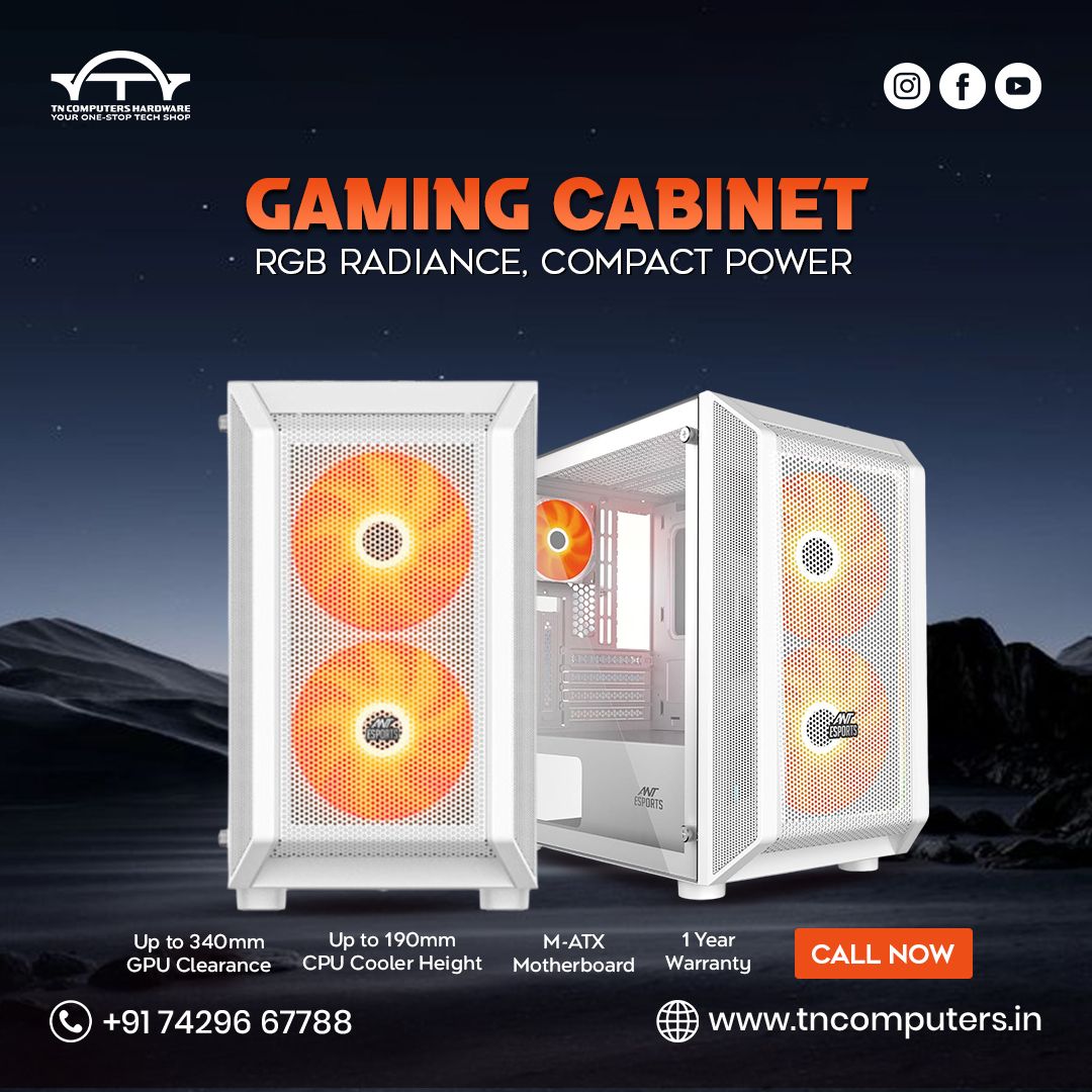 Tncomputerstech's tweet image. Compact. Powerful. RGB-Loaded.
This Gaming Cabinet delivers airflow + aesthetics with support for 340mm GPUs, 190mm CPU coolers, and M-ATX boards.
Perfect for your next build! 🔥⚡
Call: +91 74296 67788
#PCBuild #Gaming #RGBSetup #TNComputers