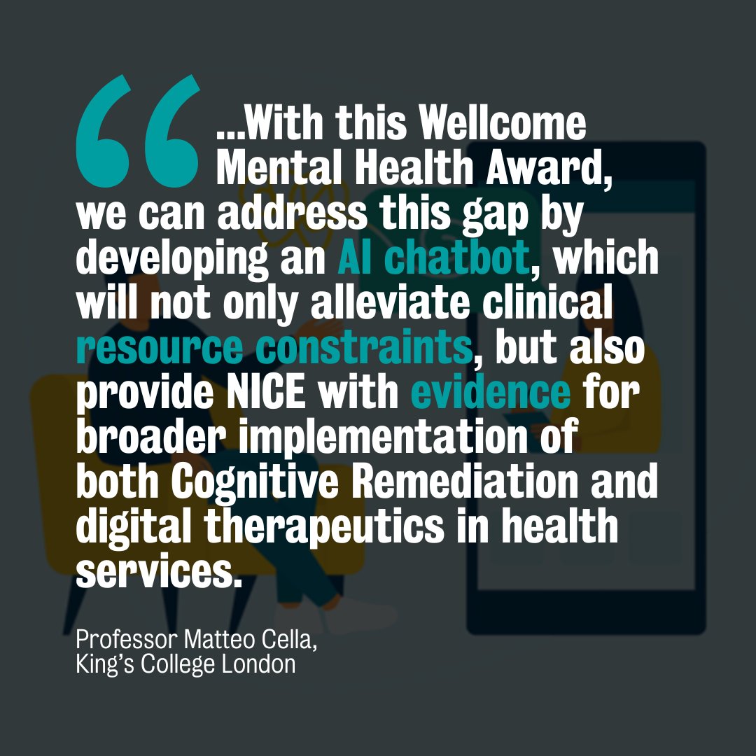 KingsIoPPN's tweet image. Congratulations to Prof Matteo Cella &amp;amp; team who have been awarded £4.9m @wellcometrust funding to improve access to psychological therapies for young people with psychosis &amp;amp; depression using artificial intelligence.

🔗Read more: kcl.ac.uk/news/nearly-5m…