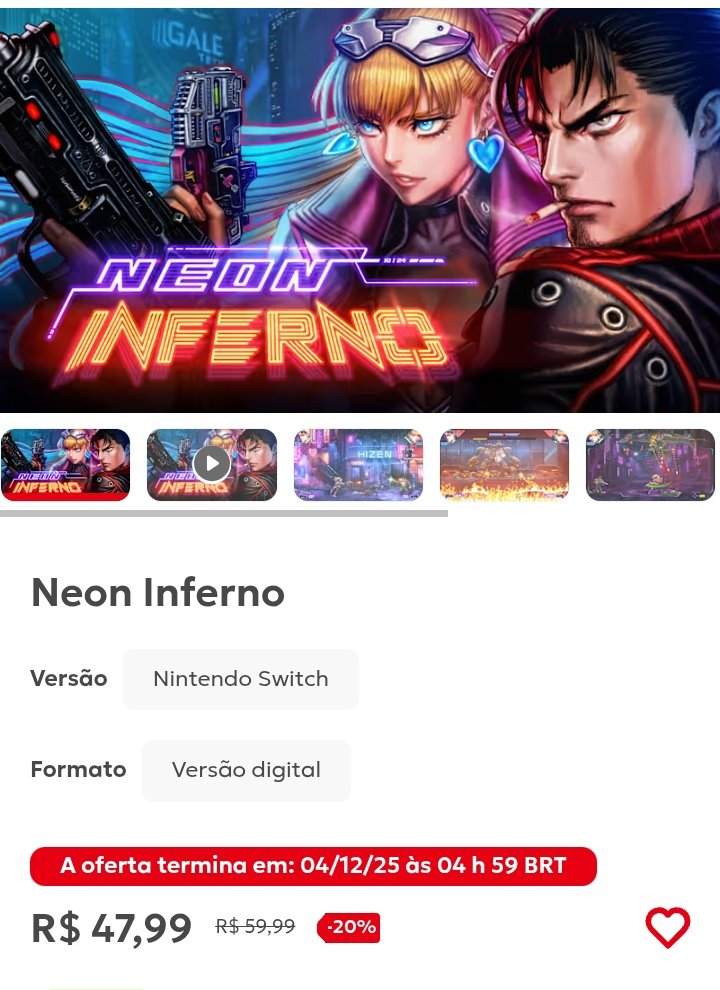 pcesarcabral's tweet image. LANÇOU!

Neon Inferno acaba de ser lançado e é um excelente run-and-gun 2D com ambientação neon punk 

Entre os consoles, o jogo está mais barato no Nintendo Switch. Não está no GamePass e mesmo que estivesse, não compensaria, já que o game está bem mais barato que 120 reais.