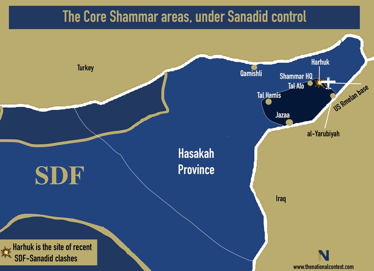 NatlContext's tweet image. Shammar Chief Meets al-Sharaa in Most Significant SDF-Linked Tribal Outreach

Manaa Hamidi al-Jarba, the chief of the Shammar tribe – the largest Arab tribal grouping in north Hasakah – met Syria’s President Ahmad al-Sharaa in Damascus. Al-Jarba had reportedly received an earlier…