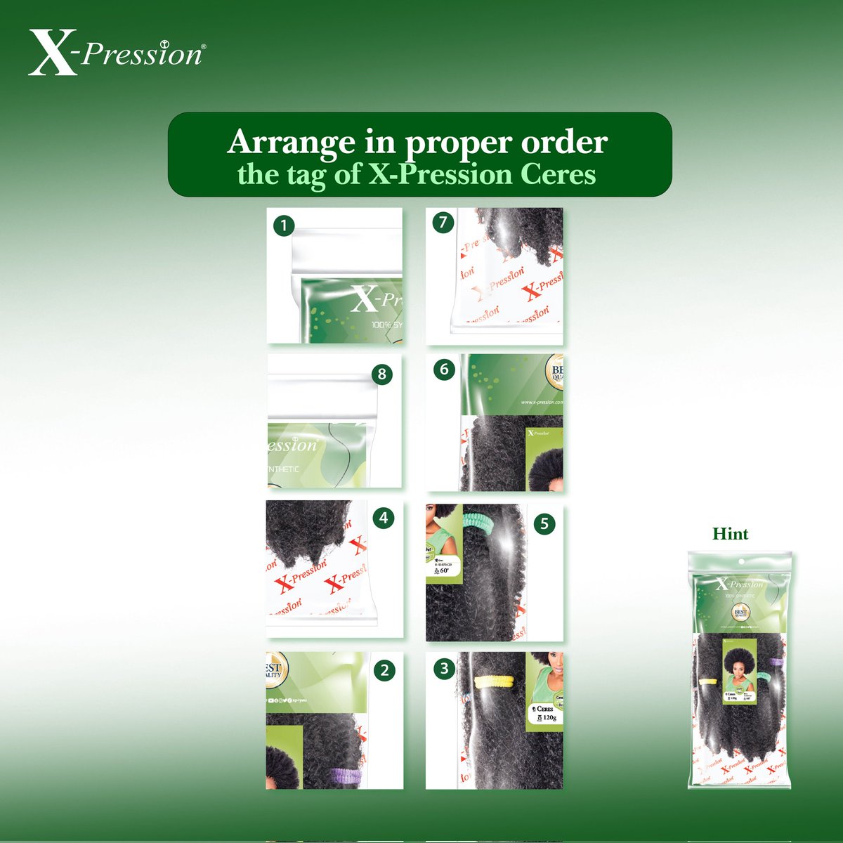 xp4you's tweet image. Thursdays are our quiz days 🙌, so let&apos;s get down to it 💪. 
Arrange the X-Pression Ceres tag in proper order. 

#xp4you 
#xpression 
#xpressionhair 
#thursdayquiz 
#thursdayvibes