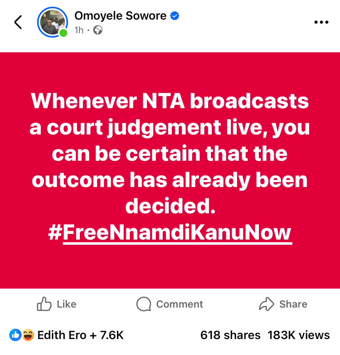 sowore's tweet image. I