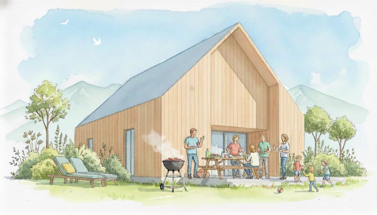 mascotfurniture's tweet image. Mixboardを建築で使うなら、ラフCG作ったものをアップして水彩画風に変え、素材や人や植栽とか入れてくとめっちゃ使えると思い10分くらいで作りました！

明日この画像の作り方解説動画出します！