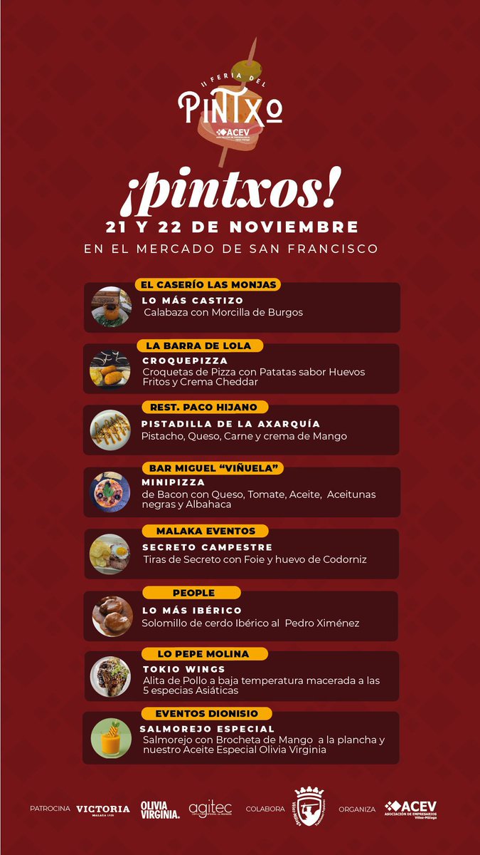 II Feria del Pintxo a Vélez-Málaga axarquiacostadelsol.es/evento/ii-feri… a través de @APTA - Axarquía Costa del Sol