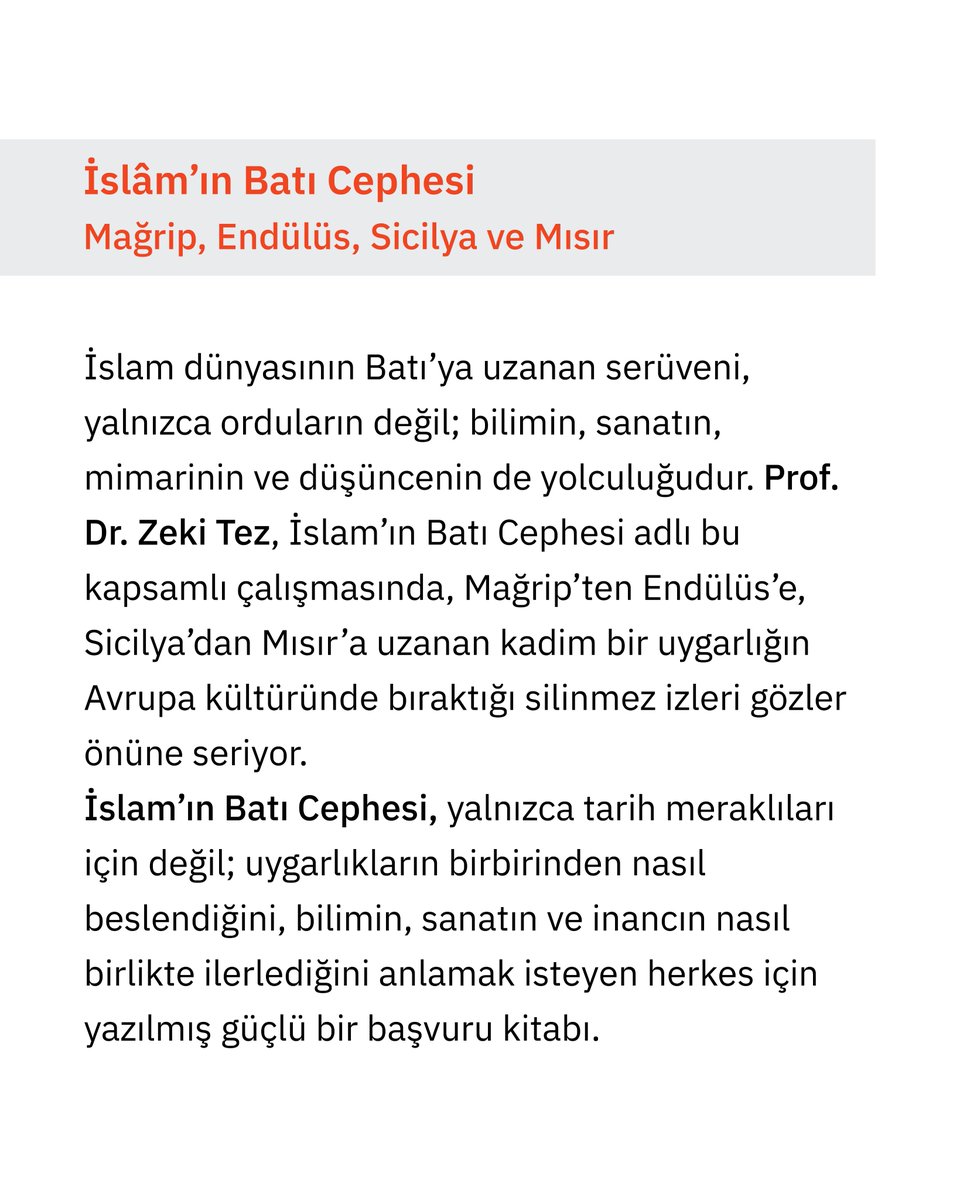 YENİ↓
Prof. Dr. Zeki Tez'den iki yeni kitap!
• Avrupa’da Türk İzi
Oryantalizm ve “Turquerie”

• İslâm’ın Batı Cephesi
Mağrip, Endülüs, Sicilya ve Mısır

Kitapları incelemek ve edinmek için; dorukyayinlari.com/yazar/prof-dr-…

#dorukyayınları #doruktarihkitaplığı #profdrzekitez #yenikitap