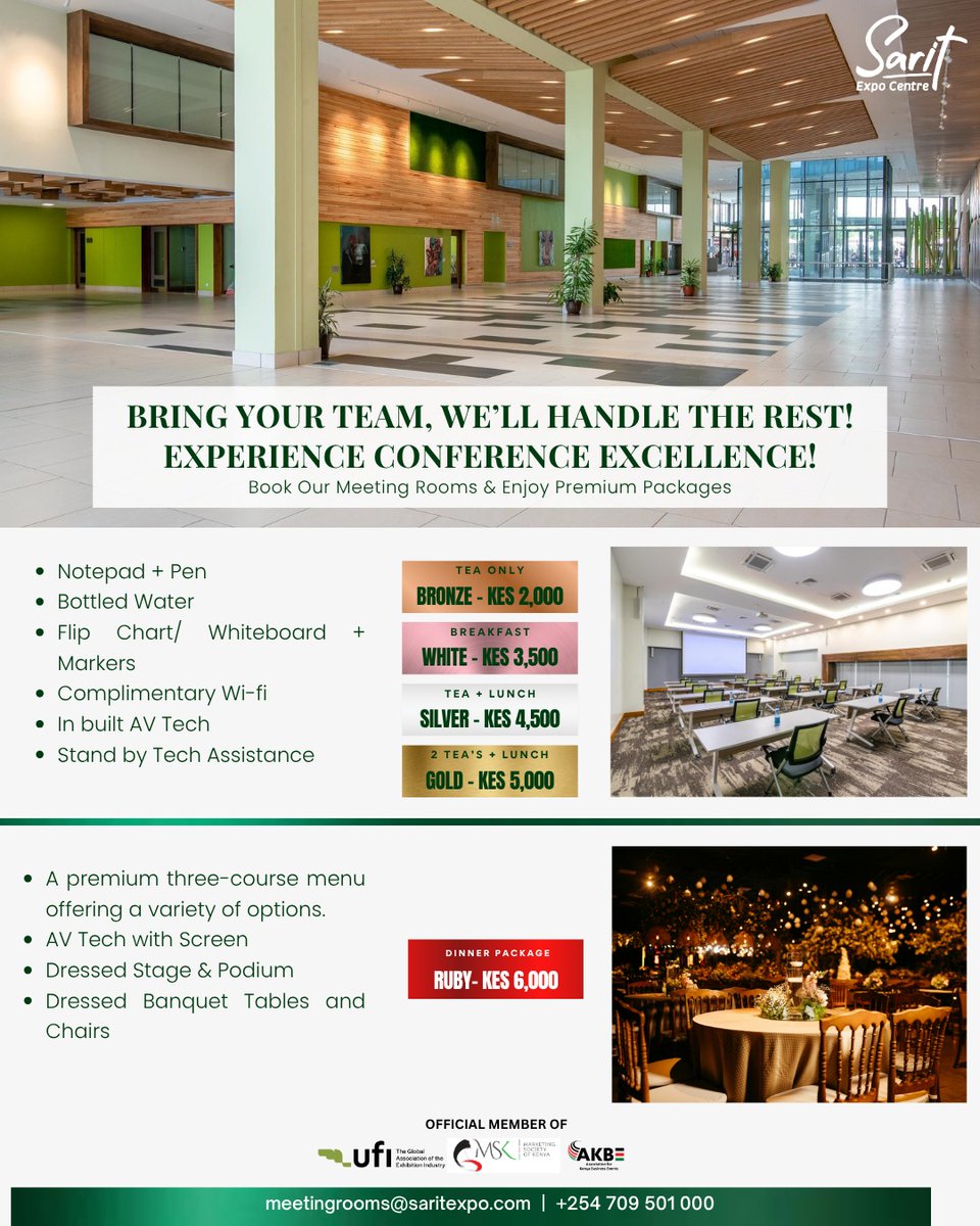 SaritThe's tweet image. Level up your meetings with professional spaces that inspire productivity! 💼✨
Your seamless event starts here.
📞 Call: +254 709 501 000
📧 Email: meetingrooms@saritexpo.com
