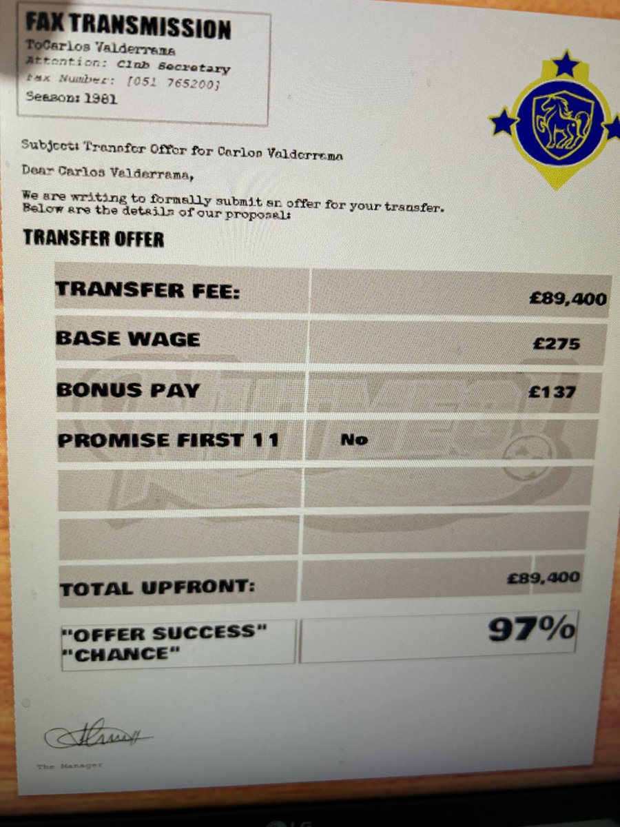 Lunchtime testing going well. 

And ooof what a signing. Valderama up at the Manor in 1982

#oufc