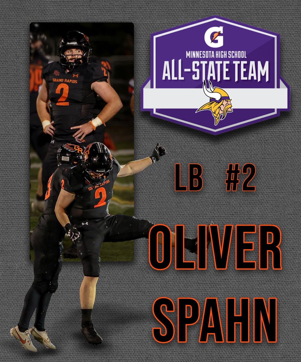 The <a href="/Vikings/">Minnesota Vikings</a> have named an All State football team since 2002. <a href="/SpahnOliver08/">Oliver Spahn</a> is the 1st from GR on that team. He will be recognized during the Vikings Dec. 7 game against Washington. Well done by O AND his teammates!

Full team can be found here:

vikings.com/community/high…
