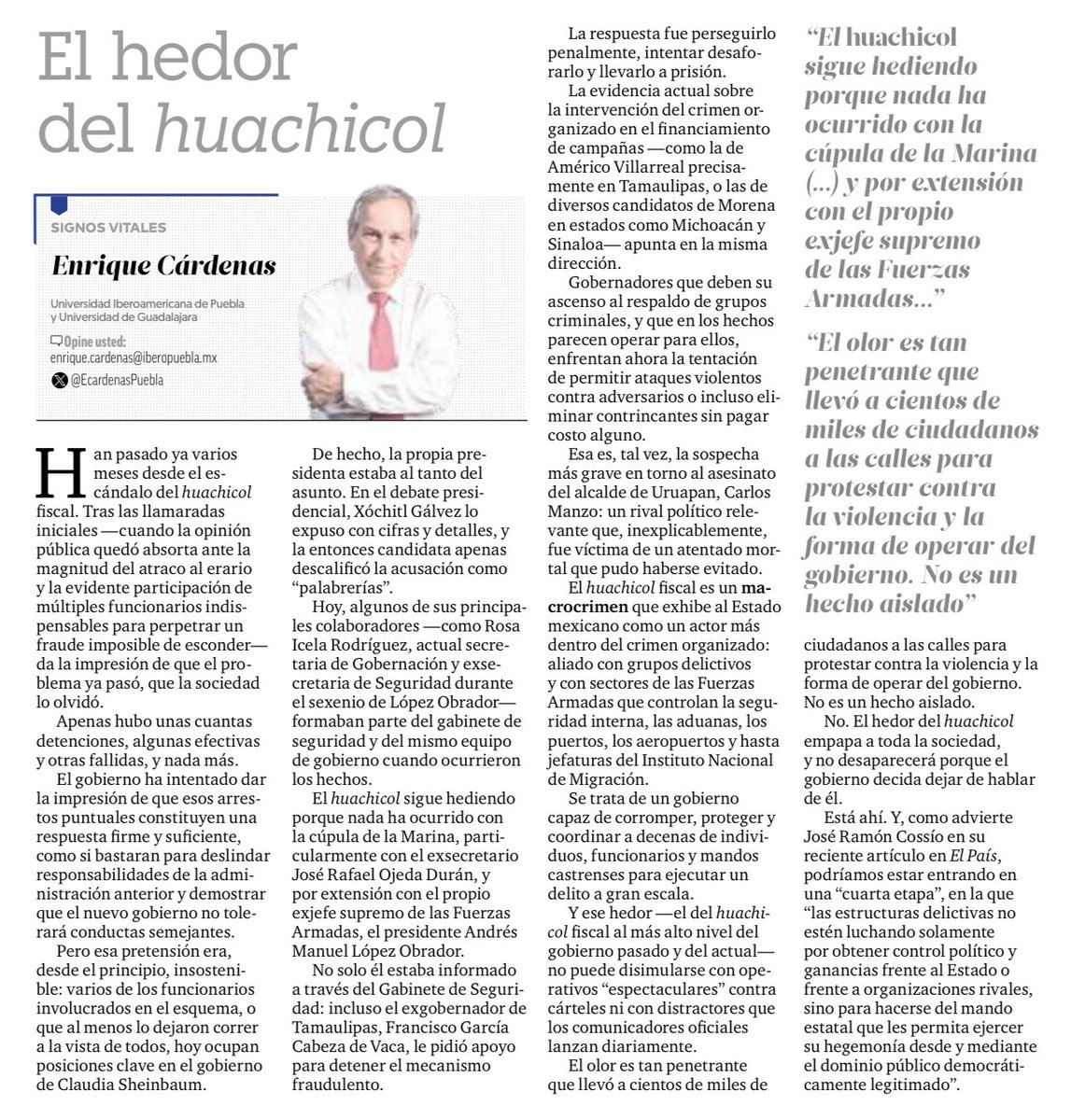 No olvidemos que el huachicol no desapareció, López Obrador lo expropió para financiar a Morena y equivale a casi 100 veces la Estafa Maestra.

Como bien dice <a href="/ECardenasPuebla/">Enrique Cárdenas Sánchez</a>: Se trata de un gobierno capaz de corromper, proteger y coordinar a decenas de indivi-duos, funcionarios