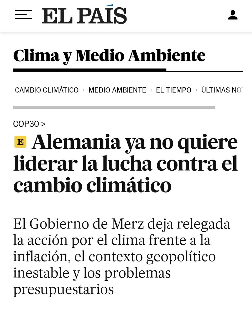 crismartinj's tweet image. Alemania anuncia que ya no quiere liderar la lucha contra el cambio climático. El adalid europeo del supuesto «pionerismo verde» se retira justo cuando su economía entra en crisis. Y ahí, sin filtros, aparece la verdad que tantos prefirieron ocultar: lo verde importa mientras no…