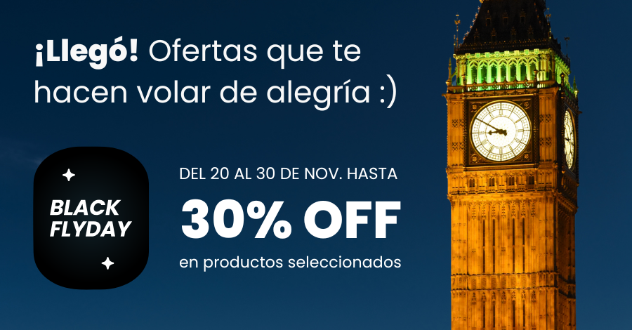 ¡Black FlyDay ya está ON! Del 20 al 30 de noviembre, elegí tu destino favorito y aprovechá hasta 30% OFF en vuelos, paquetes y más. Tu próximo viaje empieza acá. ¿Vamos? tinyurl.com/BlackFlyday2025