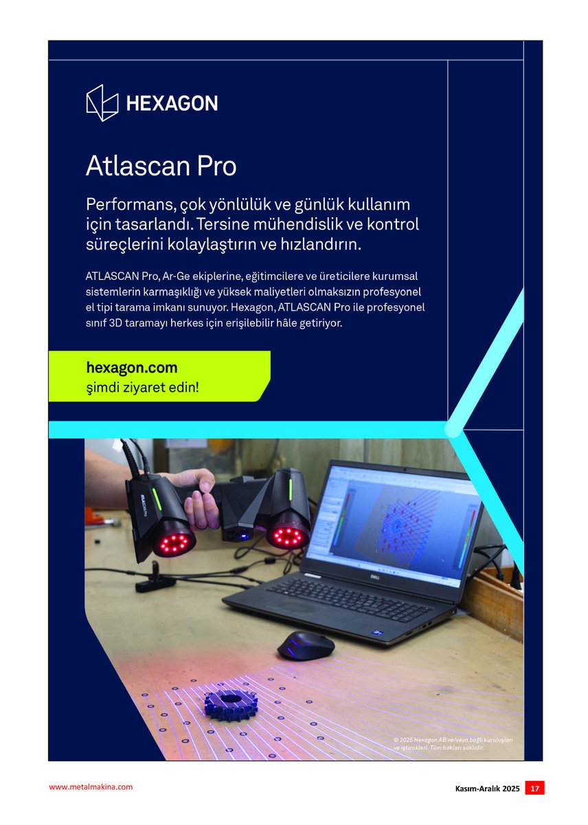 MetalMakina's tweet image. ✨ Profesyonel tarama artık elinizin altında: ATLASCAN Pro   
hexagon.com/products/atlas… 
🔹 Multi‑mode tarama 🔹 Doğrudan CAD entegrasyonu 🔹 Hafif ve taşınabilir tasarım
🏭 Ar‑Ge, üretim ve eğitim için mükemmel çözüm! #ATLASCANPro #3DTarama #ReverseEngineering #CNC #SmartFactory