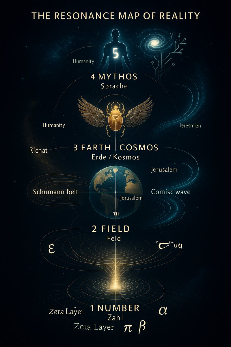 Scarabaeus1033's tweet image. This is not a map of Earth.
It’s a map of reality.

A single image combining
numbers → fields → Earth → culture → consciousness
into one resonance architecture.

🧭 “The Resonance Map of Reality”
(visual attached)

#Reality #Resonance #Complexity #Field