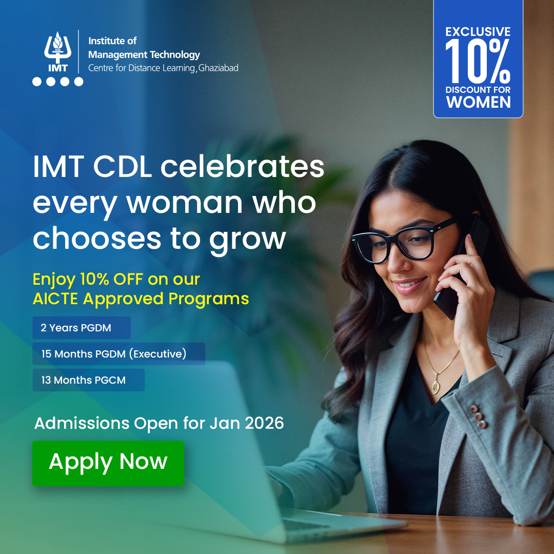 Planning to start your management journey? Women applicants get an extra 10% off on all #AICTE Approved programs for Jan 2026 admissions.
Apply Now - online.imtcdl.ac.in/imtcdl/formAll…
.
.
#IMTCDL #WomenLearners #PGDM #DistanceLearning #ExecutivePGDM #Admissions2026 #EducationForWomen