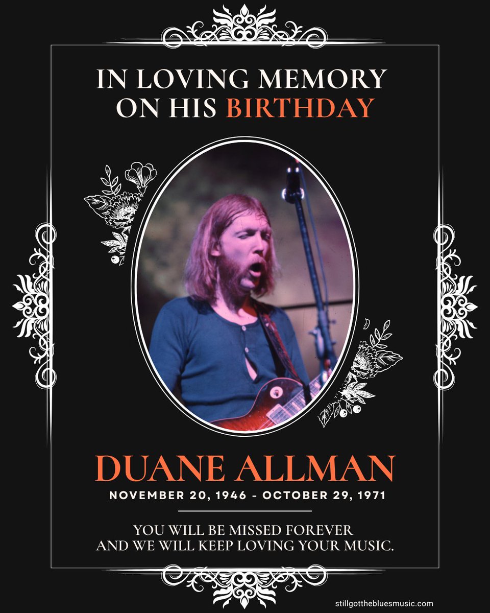 Remembering Duane Allman on His Birthday. He was born on November 20, 1946, in Nashville, Tennessee. He co-founded the Allman Brothers Band and worked as a session guitarist in Muscle Shoals. His recordings remain important in blues rock and Southern rock.
Photo by  Ed Berman