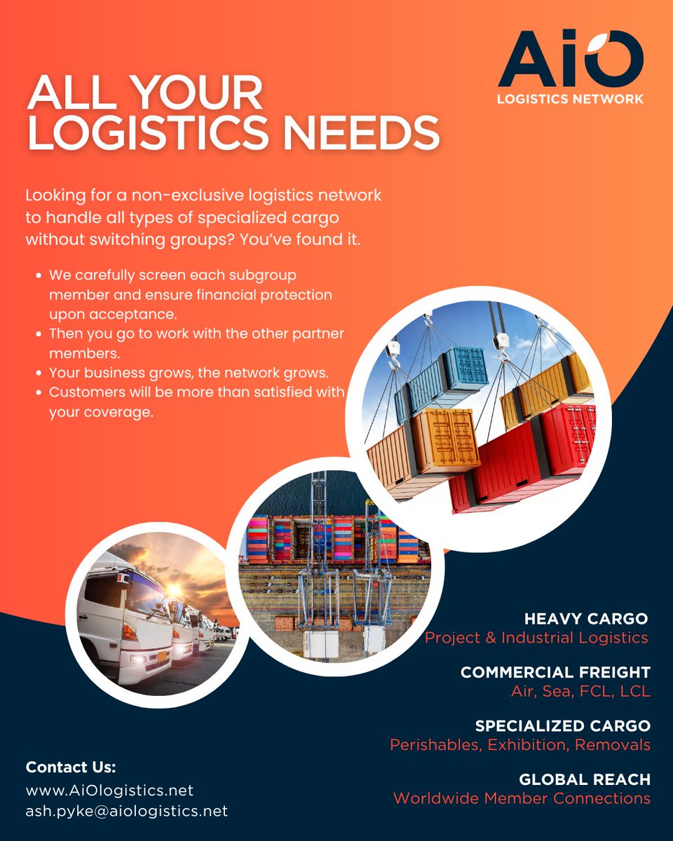 AiOLogistics's tweet image. AiO Logistics connects forwarders in Commercial + Project cargo under one smart membership. No hidden fees. Full protection with Keystone. Apply today and start collaborating.

Apply: zurl.co/NNj6q

#AiOLogistics #AiOAGM2026