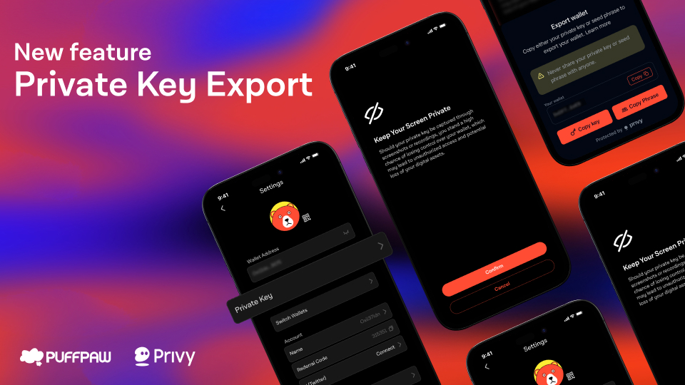 Exporting the private key of your <a href="/privy_io/">Privy</a>-generated wallet is now live in the Puffpaw App.

This feature is important for user humanity-proof.

Disclaimer: Puffpaw and Privy have no access to your private key. Please be careful when accessing or exporting it.