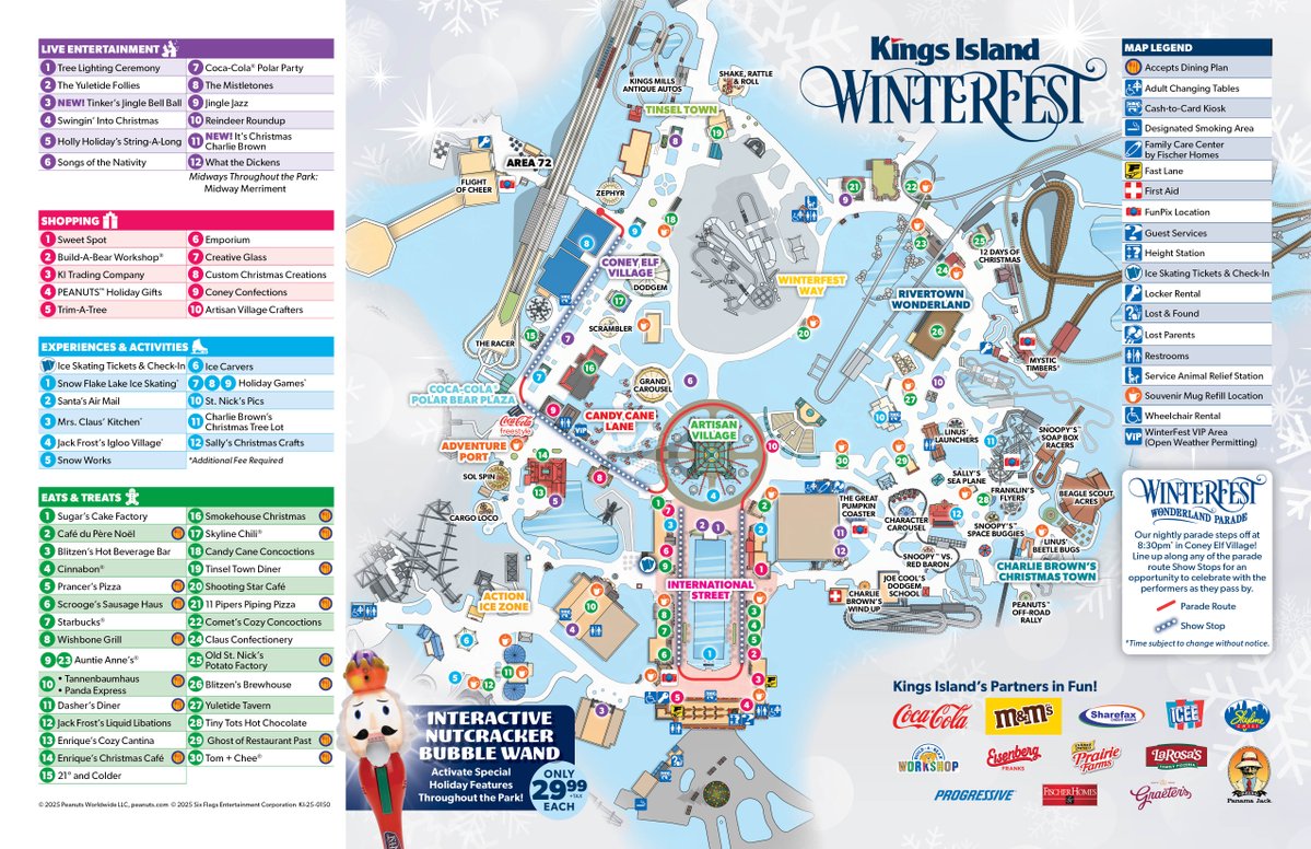 KingsIslandPR's tweet image. WinterFest at Kings Island kicks off next Friday, November 28! ❄️ Check out the official WinterFest 2025 park map to see all the magic that awaits.

Vote for us to win BEST THEME PARK HOLIDAY EVENT for USA Today 10Best: 10best.usatoday.com/awards/winterf…