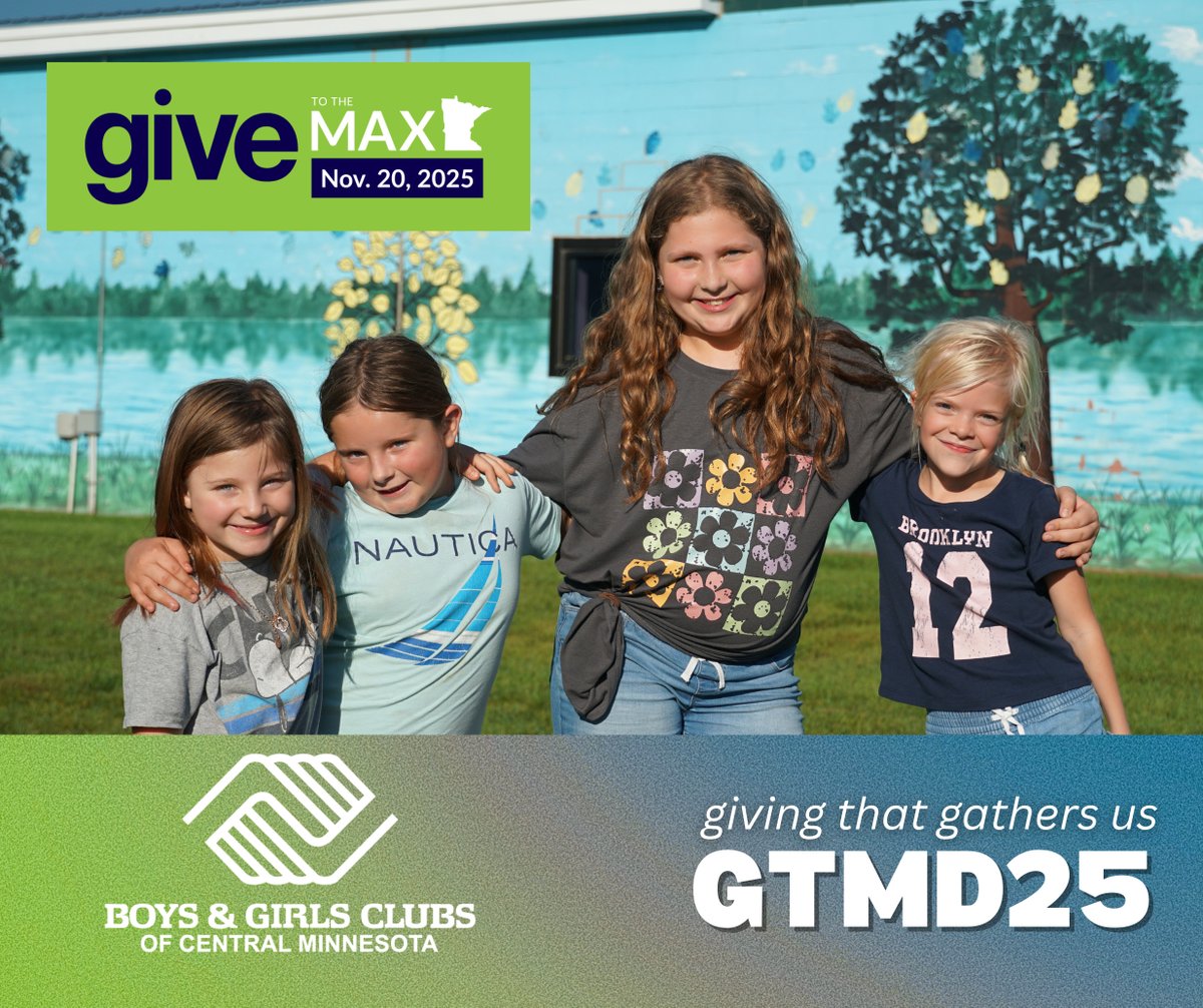 BGCMN's tweet image. 💙Today is the day to Give to the Max! Support Boys &amp;amp; Girls Club meals &amp;amp; reading programsfor youth. 👉Donate: ow.ly/aiJO50Xngia 🙌Thank you! #GiveToTheMax #NonprofitOrganization #CommunitySupport #MakeADifference #GTMD25 #GiveMN